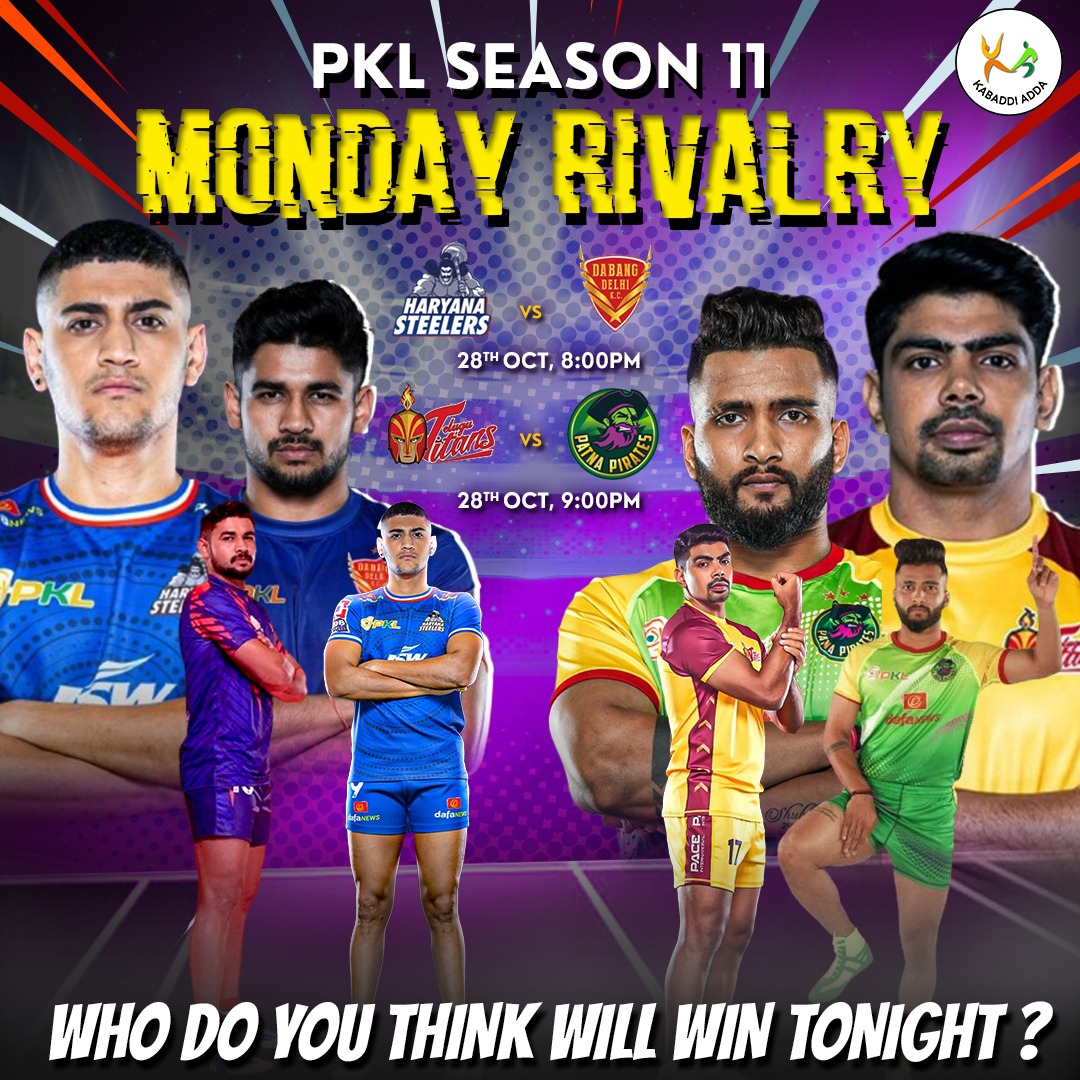 PKL 11: Head to Head Records in today's match between Haryana Steelers vs Dabang Delhi & Patna Pirates vs Telugu Titans 